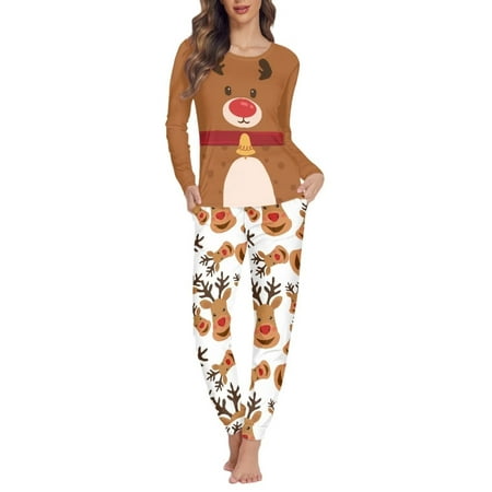 

STUOARTE 2 Piece Women Christmas Pajamas Elk Sleepshirts Top and Pants with Pockets Relaxed Super Soft Long Sleeve Walking Scoop Neck Nightwear Size 3XL