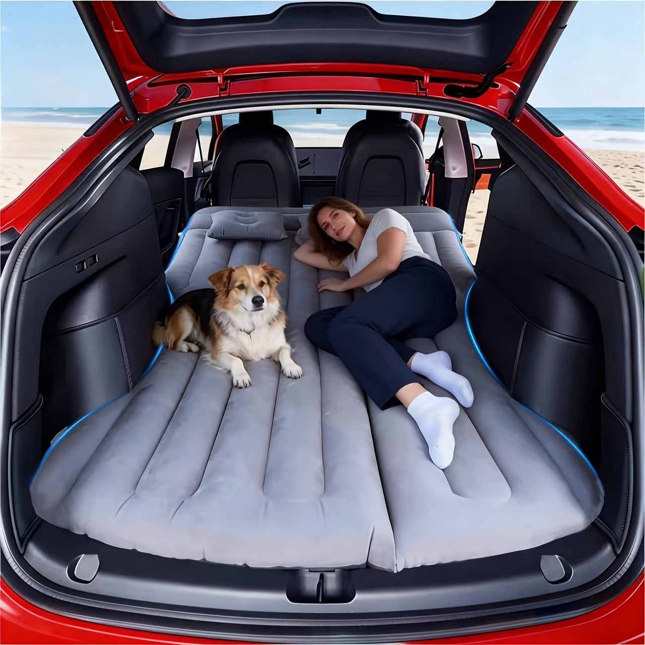 Fanruina Premium Inflatable Car Bed, featuring cloud-soft flocked surface for superior comfort