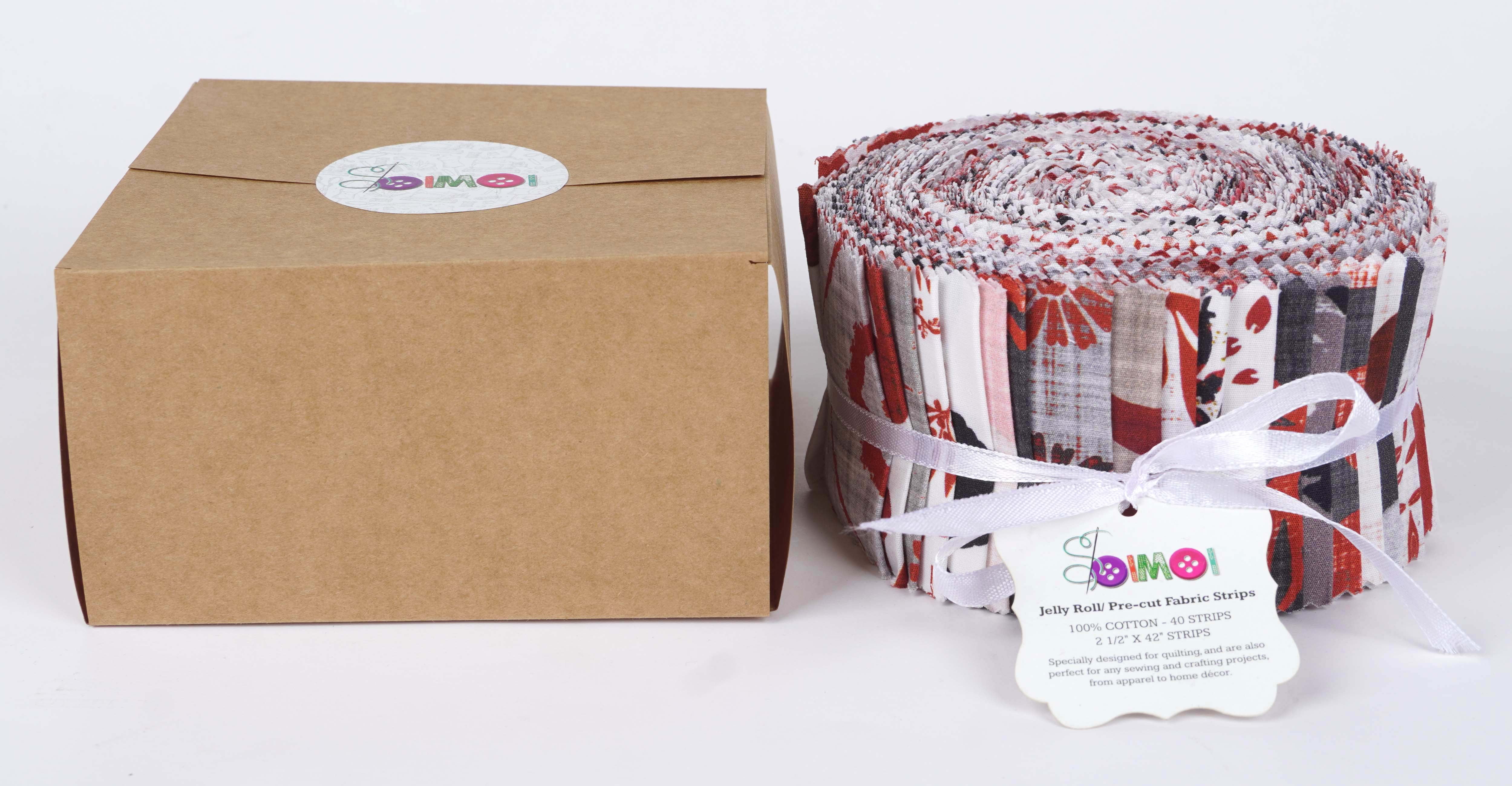 Soimoi 40Pcs Block Print Cotton Precut Fabrics For Quilting Craft Strips 2.5x42inches Jelly Roll - Red