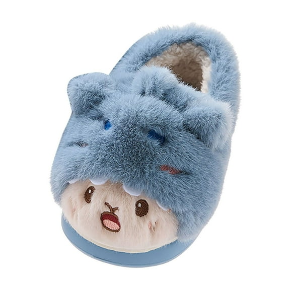 Yindaity Kids Slippers Baby Girl's Soft Plush Slippers Cartoon Warm Winter House Shoes(Blue,12)