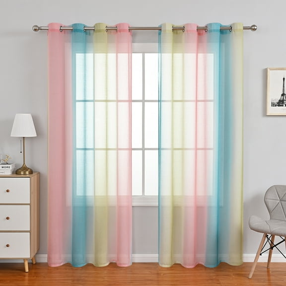 Lapalife Ombre Sheer Curtain 98 Inches Long for Bedroom Living Room 2 Panels Set, Gradient Print Grommet Top Rainbow Voile Window Drapes, 39'''x 98''