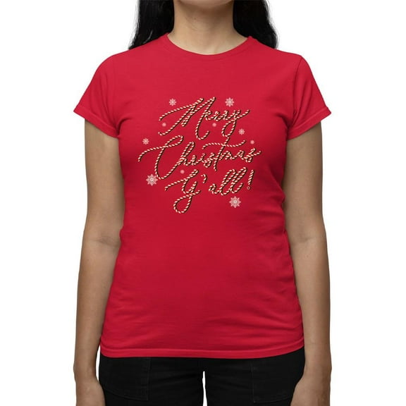Merry Christmas Y'all Candy Cane Tee T-shirt Women's
