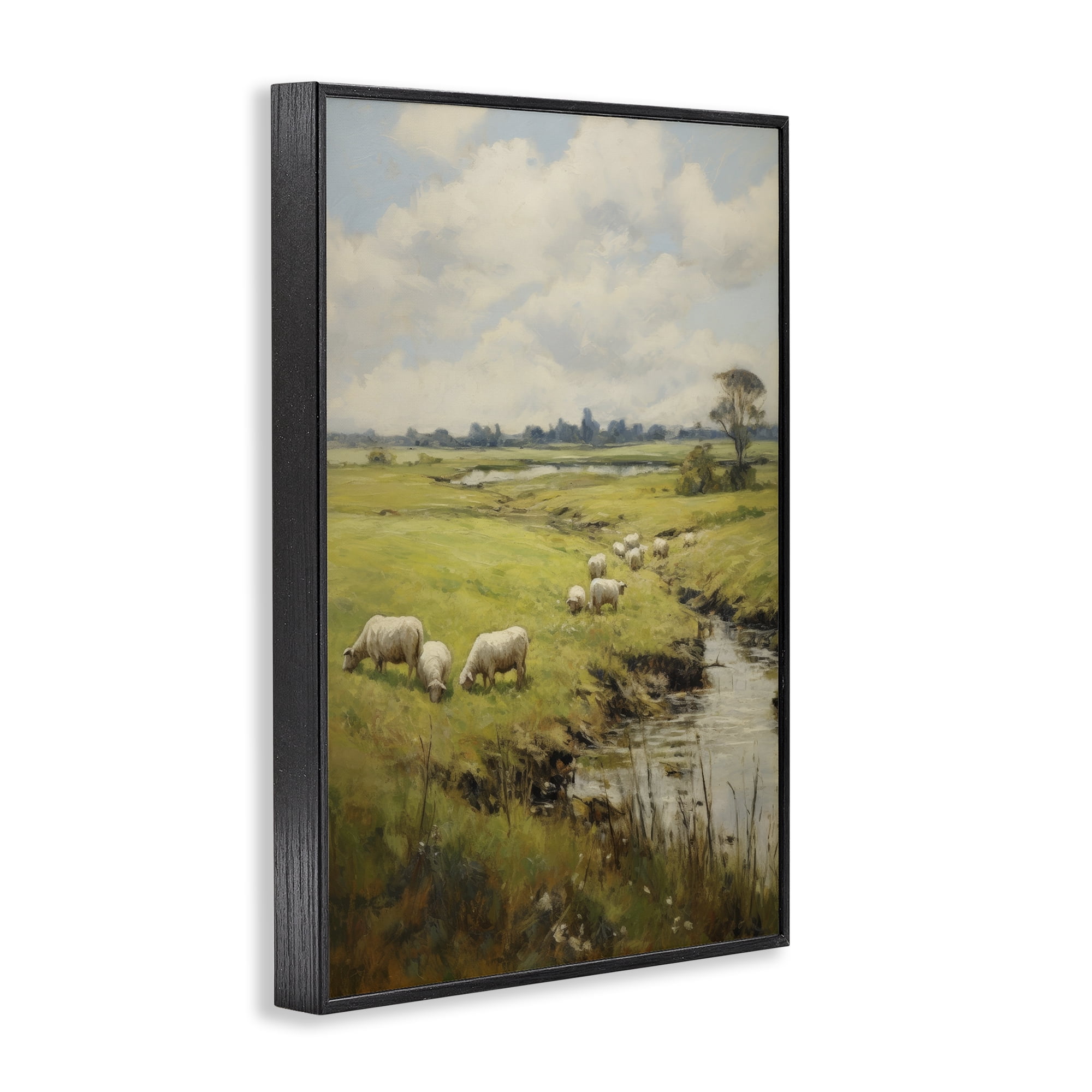 Stupell Industries Grazing Sheep Countryside Landscape Painting Black Framed Art Print Wall Art, 20 x 30