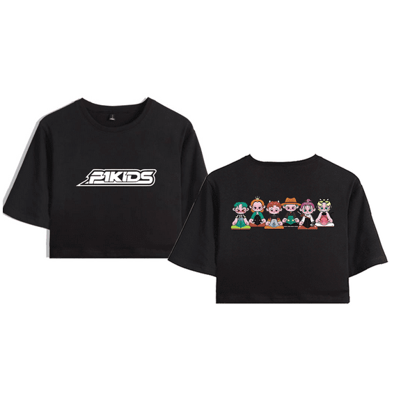 P1Harmony Merch Pikids Crop Top T-shirt Women Girl Team Cartoon Short Sleeve