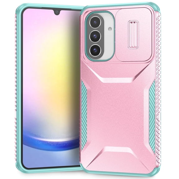 Moreoy Heavy Duty Armor Case for Samsung Galaxy A26 5G with Slide Camera Cover, Lens Protection, Shockproof Non-Slip Bumper Drop-proof Hybrid Dual Layer Protective Phone Cover,Rosegold