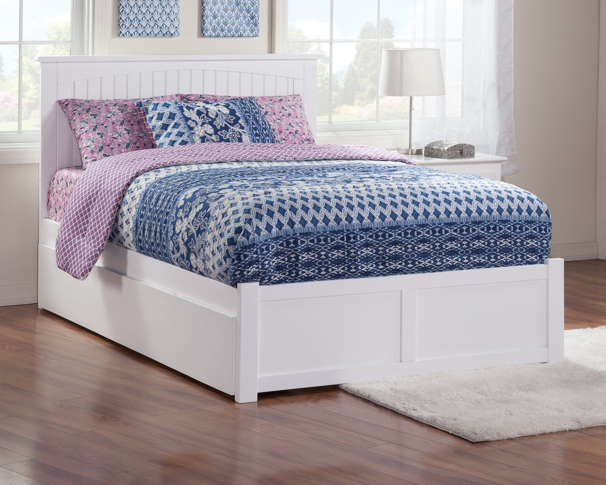 AFI Nantucket King Wood Platform Bed with Footboard and Twin-XL Trundle, White