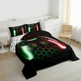 thumbnail image 3 of Manfei Teens Gamepad King Size Comforter Sets,Modern Gamer Bedding Comforter Set,Gradient Green Red Honeycomb Bedding Set For Boys Kids,Ultra Soft Home Decor Reversible,3 Pieces, 3 of 8