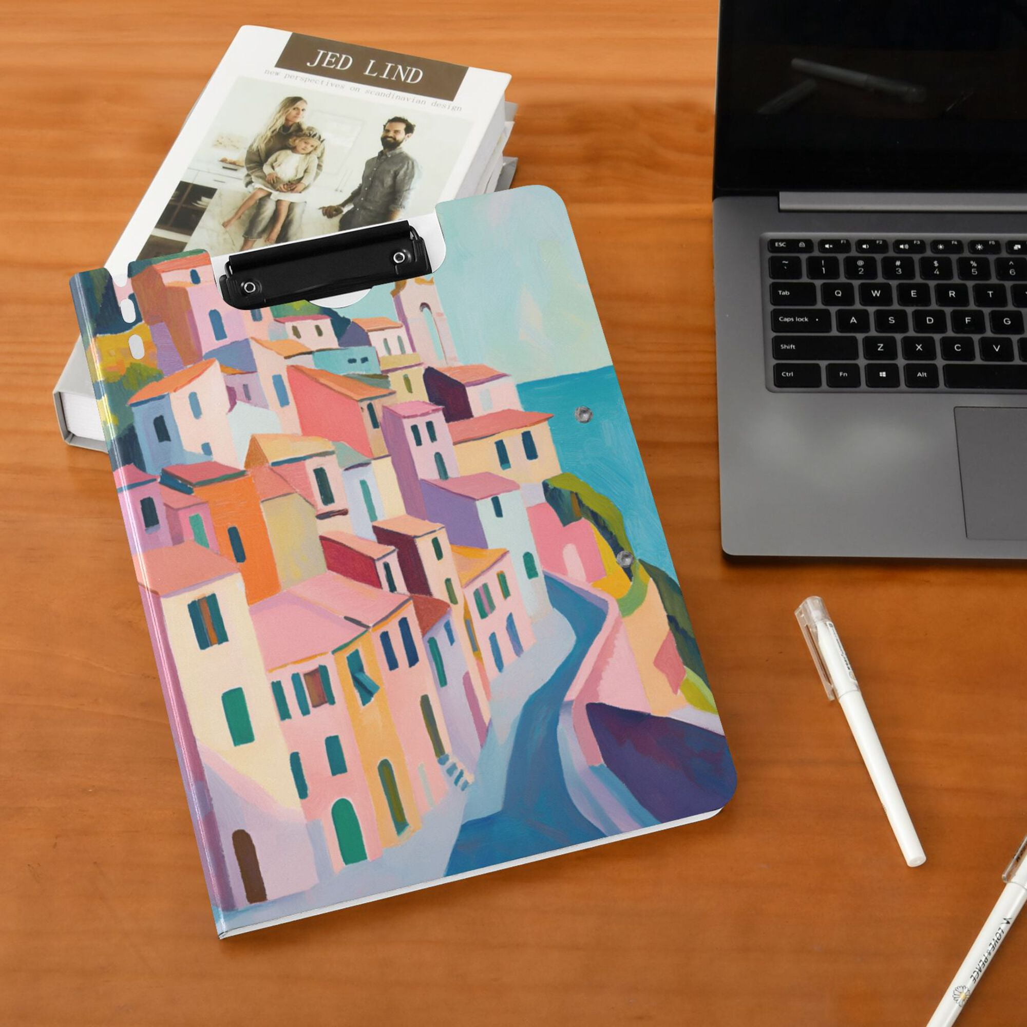 FORMRS A4 Clipboard Folder with Pen Holder Horizontal Foldable School Office Binder, Abstract Painting