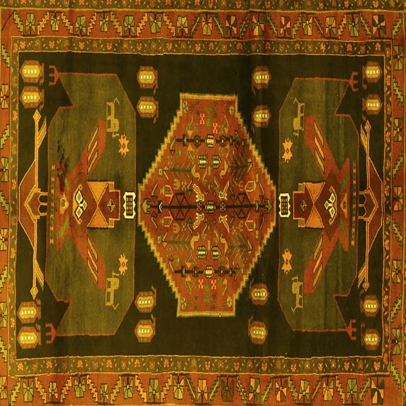 Ahgly Company Machine Washable Indoor Square Animal Yellow Traditional Area Rugs, 4' Square