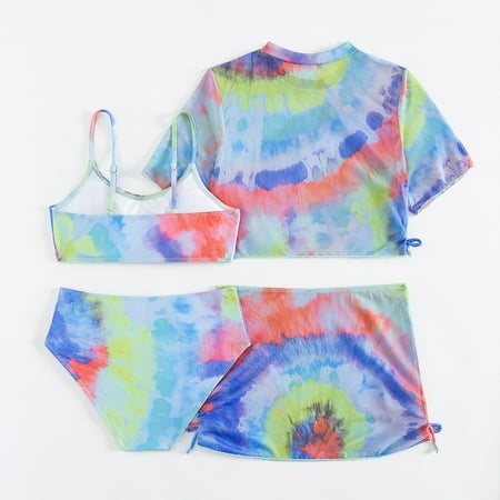 WEAIXIMIUNG Valentine s Day Girls 4 Piece Swimsuits Tie Dye Bikini Set With Cover Up Sets 160