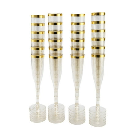 

Plastic Champagne Flutes with Gold Glitter and Gold Rim Reusable Disposable Glasses for Party Decorations