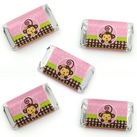 Pink Monkey Girl Mini Candy Bar Wrapper Stickers Baby Shower