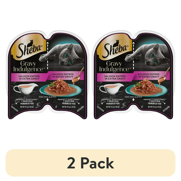 (2 pack) Sheba Gravy Indulgence Salmon Entree In Extra Gravy Cat Food, 2.6 Oz Twin-Pack Tray