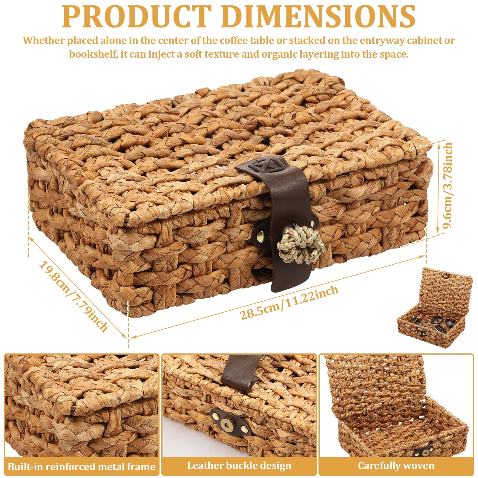 Ihvewuo Decorative Box with Lid Treated Gourd Grass Storage Basket Treated Gourd Grass Woven Decorative Box for Shelf Coffee Table Console Table Home Decor (Large or Small)