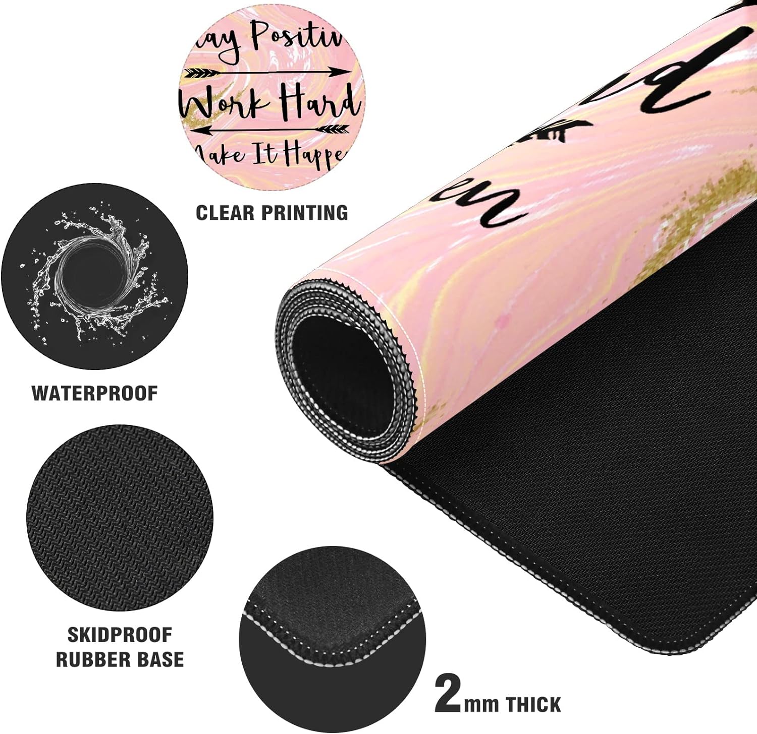 Beauty Pink Gold Sparkling Marble Desk Mat, Desk Accessory, Cute Workspace, Trendy Workspace, Trendy, 35.4x15.7in Large Gaming Mouse Pad, Cute Desk Topper, Pretty Desk Pad