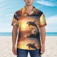 thumbnail image 2 of Pofeuu Sunset Dancing Dolphin A Print Hawaiian Shirt for Men Sleeves Casual Button Down Summer Beach Dress Shirts T-Shirts,Medium, 2 of 7
