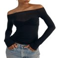 thumbnail image 1 of Women y2k Fairycore Tops Solid Color Off Shoulder Flared Long Sleeve T-Shirts, 1 of 6