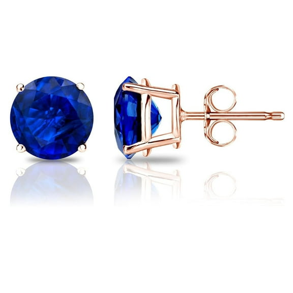 14k Rose Gold Push Back Round Created Blue Sapphire Stud Earrings 4MM Plated by Paris Jewelry