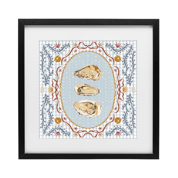 Stupell Industries Oyster Trio on Blue Gingham Black Framed Print Under Glass, design by Vero Illustrates