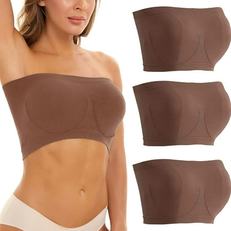 

Women s Bra Bandeau Top Large Sizes Strapless Pack of 3(M Brown)