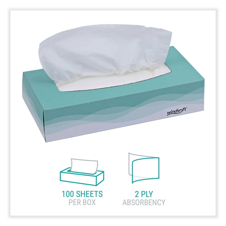 Facial Tissue, 2 Ply, White, Flat Pop-Up Box, 100 Sheets/Box, 30 Boxes/Carton Facial Tissue, 2 Ply, White, Flat Pop-Up Box, 100 Sheets/Box, 30 Boxes/Carton