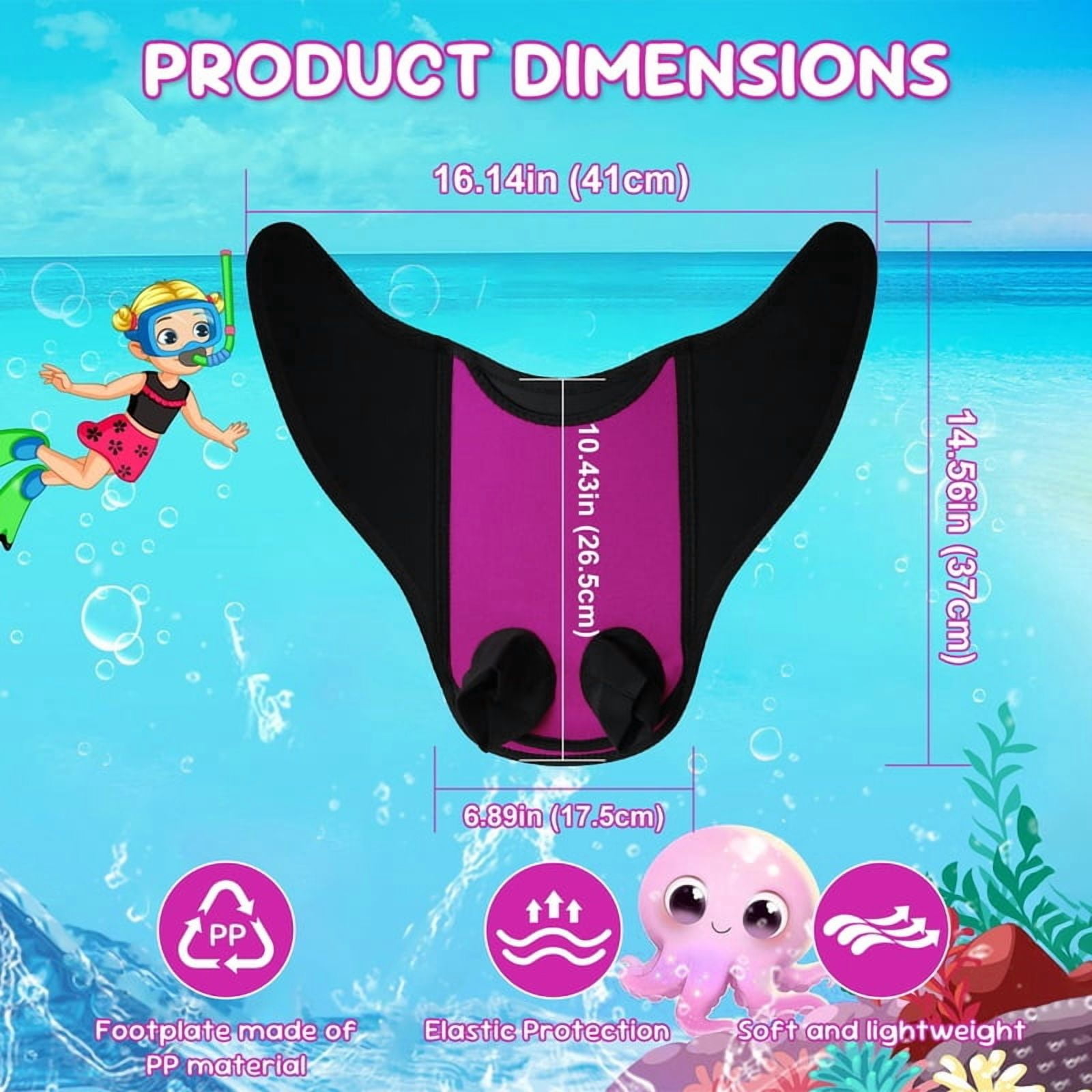 Kids Mermaid Swim Fins, Lightweight Adjustable Monofin Snorkeling Tail Fin for Pool Training and Swim Practice