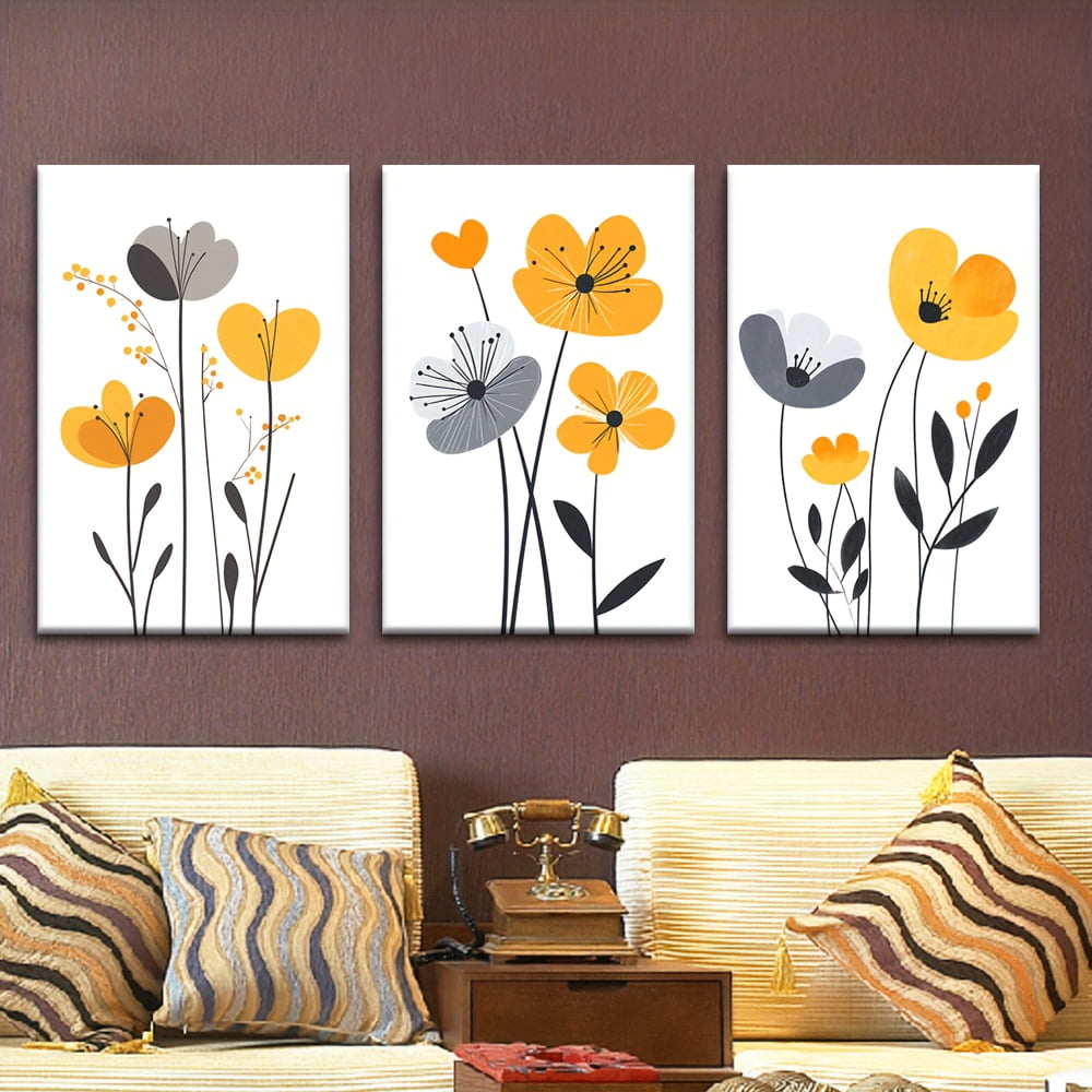 3pcs/set, Canvas Painting, Modern Medieval Flowers, Simple Artist Drawing Set, Unframed Abstract Art, 2D Flat, Perfect for Living Room, Library, Office, Cafe, Bar, Birthday, Holiday Gift