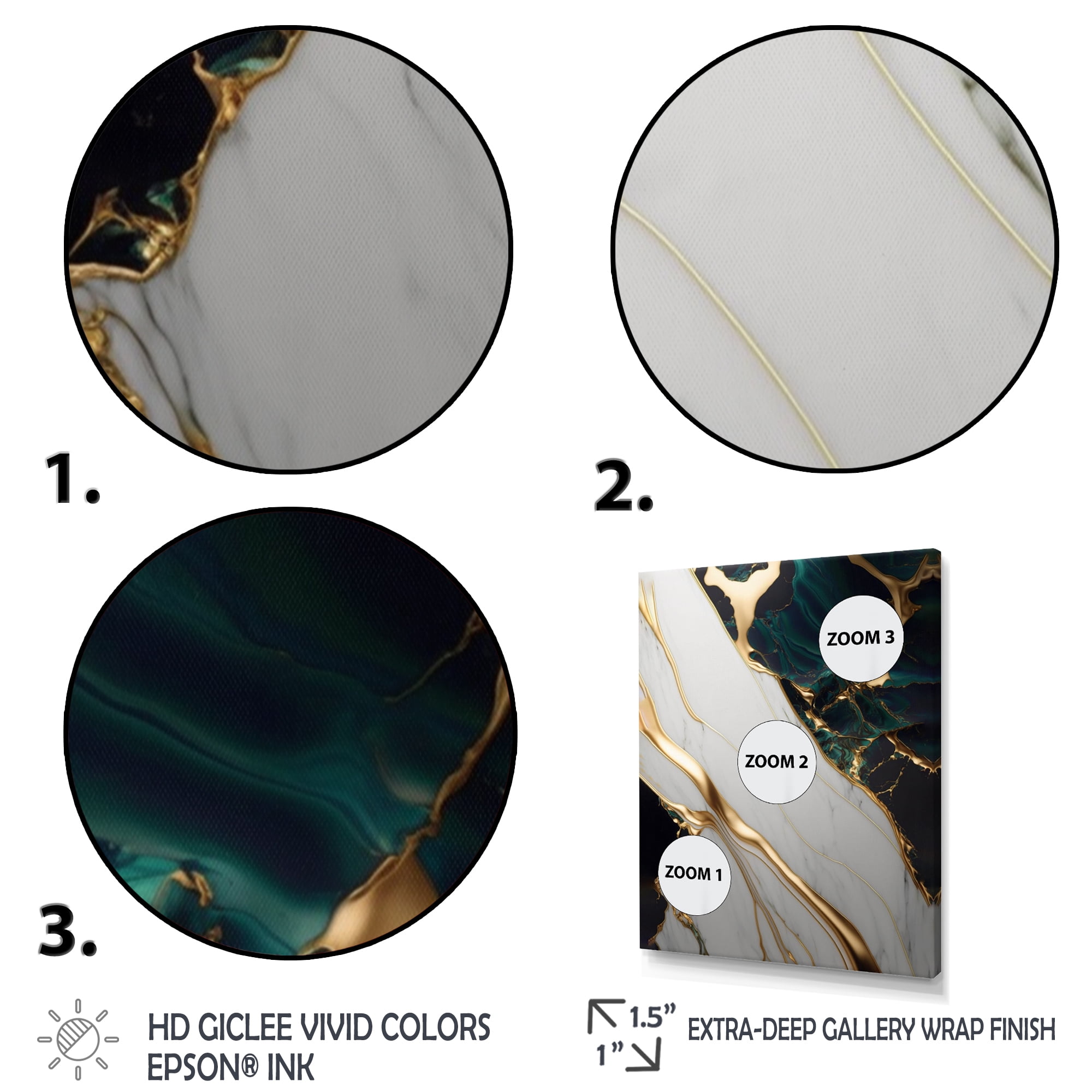 Designart Abstract Geode Gold And Green Marble II Canvas Wall Art