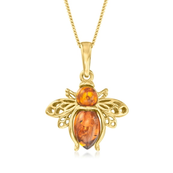 Ross-Simons Amber Bumblebee Pendant Necklace in 18kt Gold Over Sterling, Women's, Adult