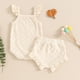 thumbnail image 4 of Conjunto de 3 piezas de ropa de verano para niña recién nacida de hoksml, mono de algodón con volantes y cintura elástica, pantalones cortos, ofertas de liquidación de 3 a 12 meses, 4 of 8