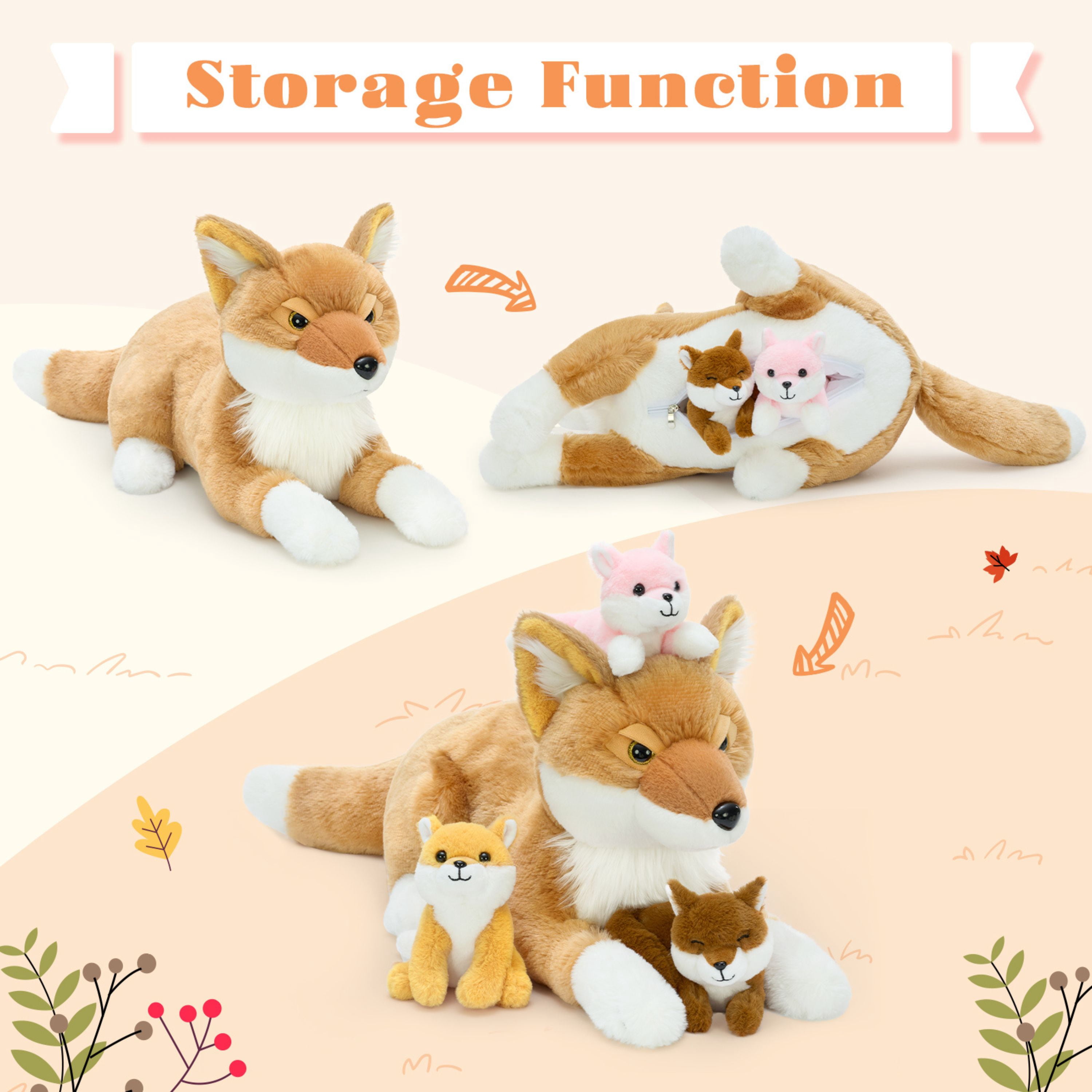 Muiteiur 4PCS Fox Stuffed Animal 22'' Fox Plush Toy with 3 Babies