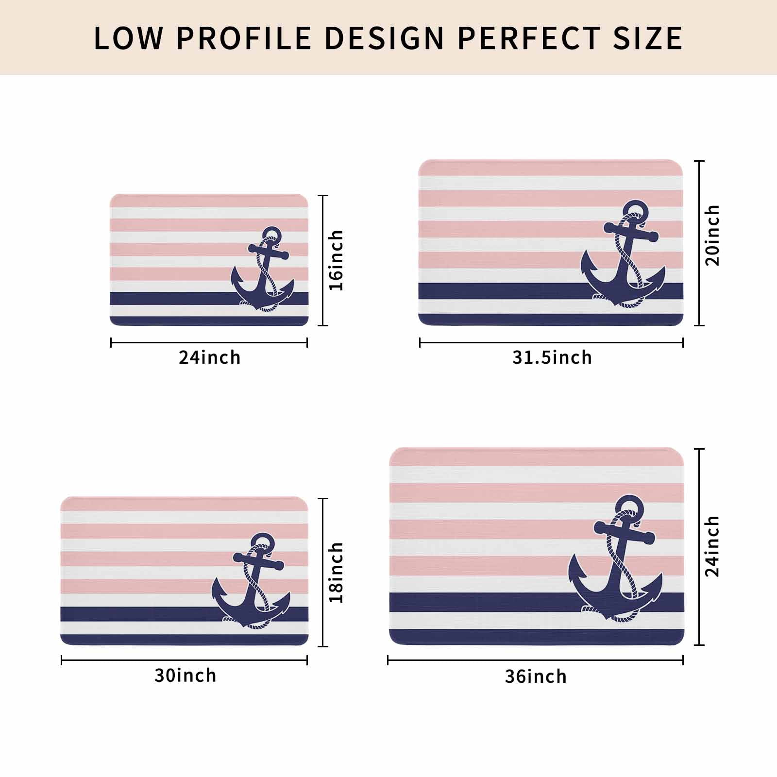Anchor Pink Doormat Outdoor Entrance 16"x24", Modern Navy Blue White Striped Nautical Absorb Moisture Dirt Door Mats, Non-Slip Rubber Backing Floor Mats Indoor, Low-Profile Front Door Rugs