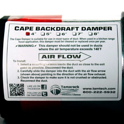 Tamarack Cape Backdraft Damper, 4"