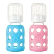 Lifefactory Glass Baby Bottle with Silicone Sleeve 4 Ounce, Set of 2 - Sky Blue/Pink