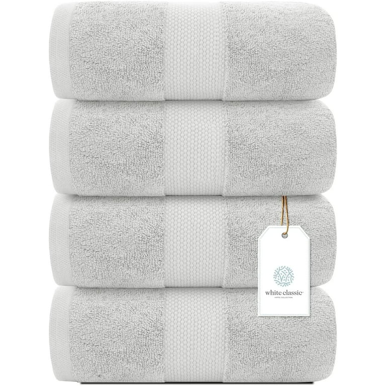 White Classic Luxury Bath Towels - Cotton Hotel spa Towel 27x54 4-Pack  Silver