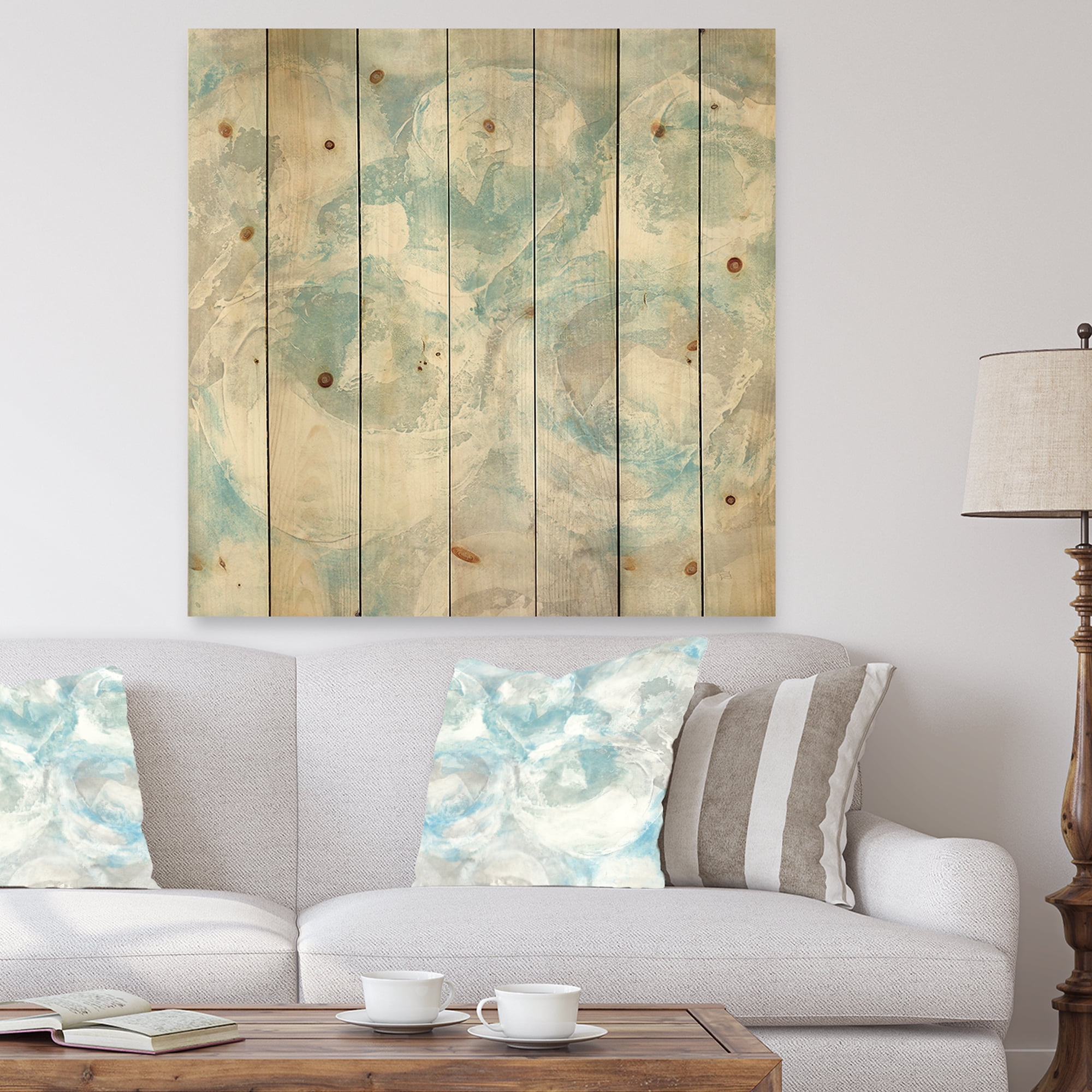 Designart 'Fractal Pale Blue Shade III' Modern Farmhouse Print on Natural Pine Wood