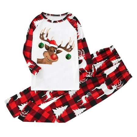 

Christmas Pajamas for Family Parent-Child Outfit Winter Fall Kinds Matching PJ s With Print Plaid Printed Long Sleeve Tee Bottom Loungewear Pajama Sets