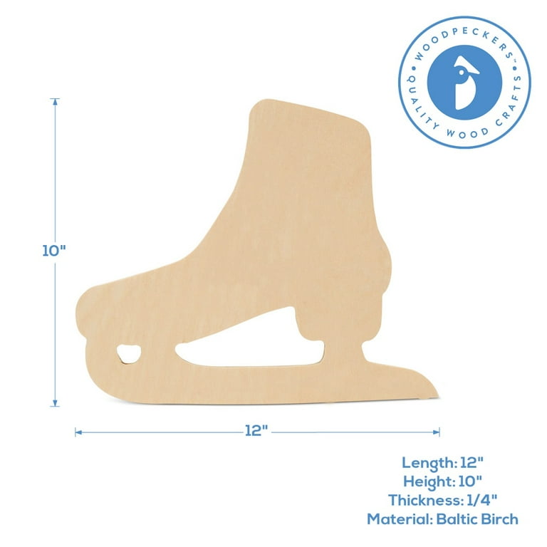 Wooden Ice Skate Cutout 12-Inch x 10-Inch, Pack of 1 Wood Pieces Unfinished, Wooden Crafts to Paint for DIY Art Display, by Woodpeckers