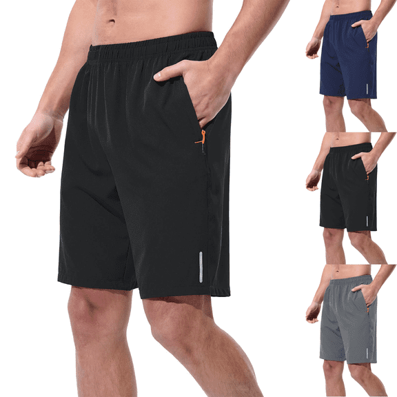Mens Workout Shorts Lightweight Quick Dry Breathable Elastic Waist Gym Jogging Athletic Shorts with Zipper Pockets Black 3XL