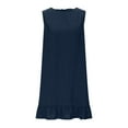 thumbnail image 5 of Mingw Womens Dress Linen Sleeveless Crew Neck Shirt Dress Casual Ruffle Hem Solid Color Loose Mini Dresses L, 5 of 6