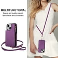 thumbnail image 3 of Wallet Case for Apple iPhone 15, with Crossbody Shoulder Strap & Hand Wrist Cards Holder Zipper Pocket Stand Feature Full Protective Shockpoof Phone Case for iPhone 15, Darkpurple, 3 of 8
