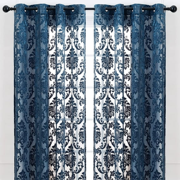 Chanasya Premium Devore Sheer Grommet Curtains - Classy, Light Filtering Drapes for Living Room or Bedroom - 52" x 108" - Blue, 2 Panels