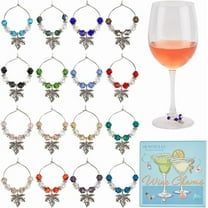 1 Box 16Pcs Wine Glass Bead Charms Drink Marker Rings Maple Leaf Alloy Colorful Beads Drinks Identifier Tags Charm for Stem Glasses Wedding Valentines Day Holiday Wine Tasting Party Decoration