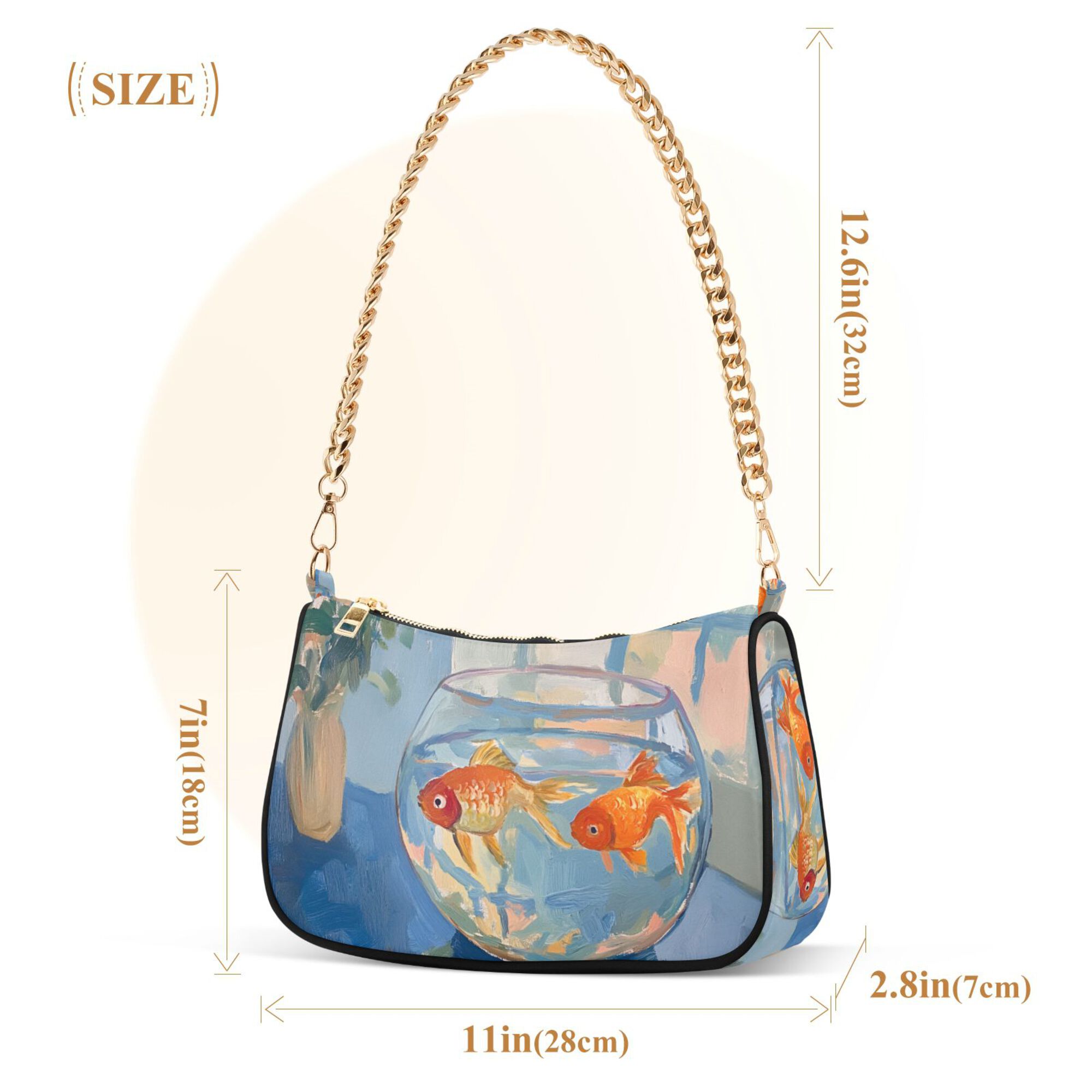 FORMRS Womens Shoulder Bag with Chain Strap Clutch Purse Cute Tote Handbag, Blue Goldfish