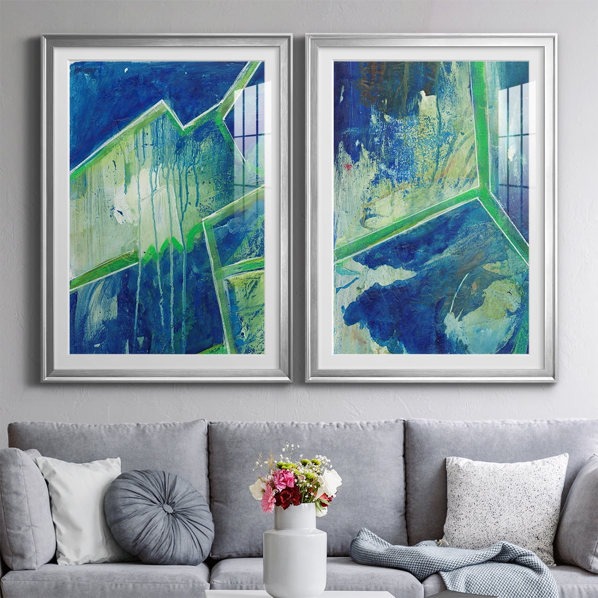 Wexford Home Geometric in Cool V Premium Framed Print, 30.5" x 42.5" - Ready to Hang, Silver (Set of 2)