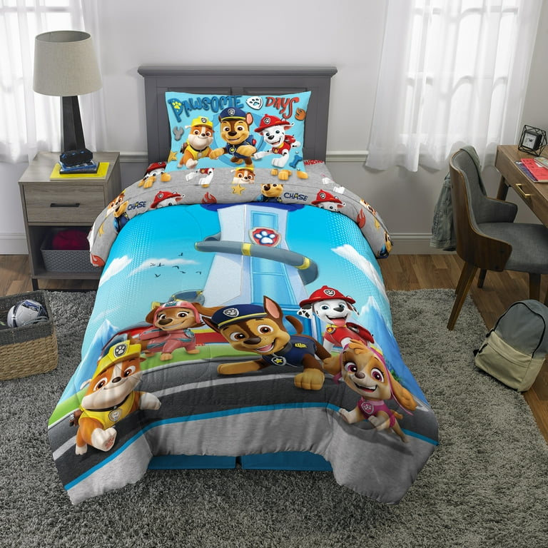 PAW Patrol Kids Piece Blue Gray Reversible Comforter, Bed in a