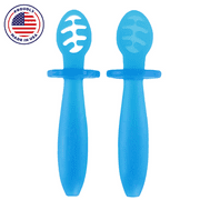 eZtotZ Little Dippers Self Feeding Baby Infant Spoon | Made in USA | Soft BPA Free Silicone | Pre Spoon Utensil Set Device | Active Toddler Teething and Baby Led Weaning - BLW | 0  Months (blue)