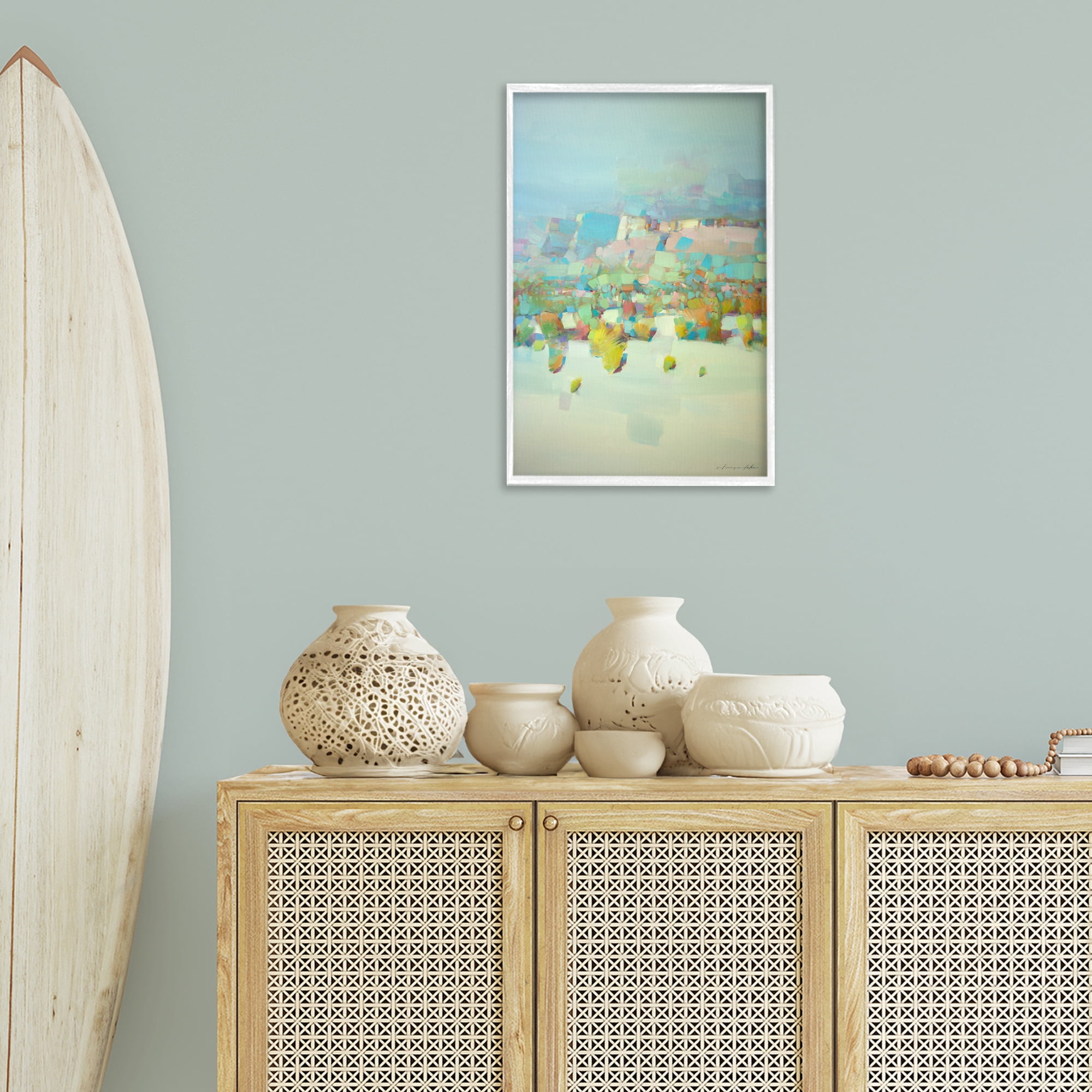 Stupell Industries Contemporary Beach Landscape Abstract Painting White Framed Art Print Wall Art, 16 x 24