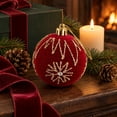 thumbnail image 6 of Euahivb Christmas Flocked Ball Ornament with Beaded and Rhinestone Design, Velvet Finish Hanging Bauble for Tree and Holiday Display, 6 of 8