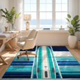 thumbnail image 3 of Design&I 8'x10' Washable Area Rug Snag-Free Surfboard Beach Tropical Stripe Design With Wave Motif Accents for Dining Room, Large Office, Lounge, 3 of 7